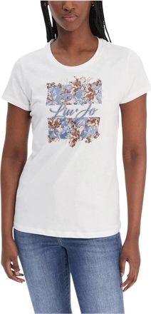 Liu Jo Bedrukt T-shirt met korte mouwen en ronde hals - Dames - T-shirts - Wit - L - Katoen - Tops