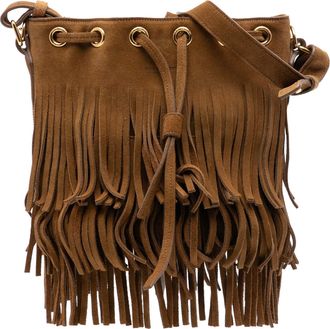 Saint Laurent Tan Small Suede Emmanuelle Fringe Bucket Bag