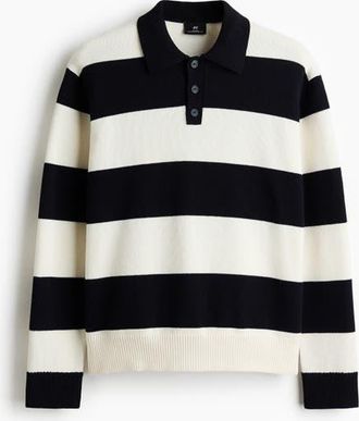 H&M Relaxed Fit Polo Shirt in Dark Blue/striped at Nordstrom, Size Xx-Large