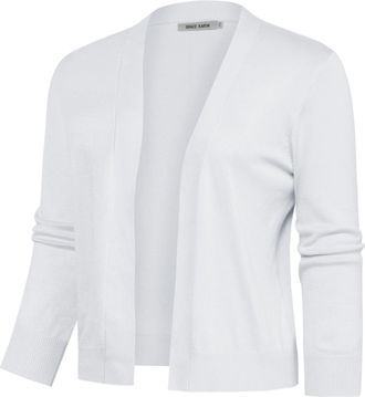 Grace Karin Womens 3/4 Sleeve Knit Cropped Cardigan Sweaters Open Front Bolero Shrugs Coat Tops S-3XL - white - 3X-Large