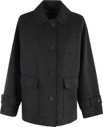 Harris Wharf London Jassen, Dames, Grijs, M, Gewatteerd Raglanjack met Klassieke Kraag