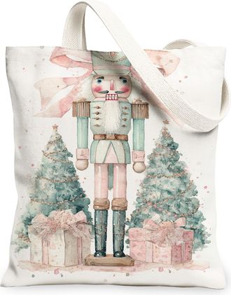 Generic Nutcracker Canvas Tote Bags, Christmas Holiday Art Design Reusable Grocery Bags, Vintage Lightweight Washable Shoulder Stra, White, 13x15 Inch