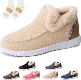 Generic Orthopedic Fleece Slip-On Boots, Womens Outdoor Cozy Warm Plush Fleece Lined Anti-Slip Winter Flat Shoes Arch Support Boots (Begie,3.5)