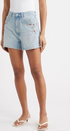 Rails Rancho Floral Embroidered Denim Shorts in Dainty Rose at Nordstrom, Size 25