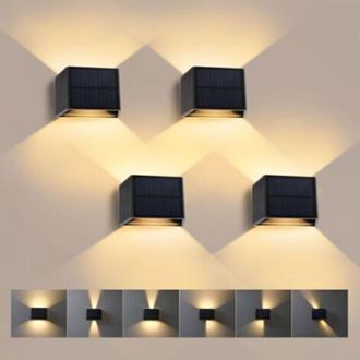 OEM Juego De 4 Apliques Solares De Pared, Luz Blanca C&aacute;lida De 3000 K, Haz De Luz Ajustable Hacia Arriba Y Hacia Abajo, &Aacute;ngulo De Haz De 240&deg;, Apliques So
