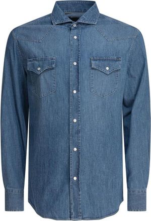 Brunello Cucinelli Lichtgewicht Denim Easy Fit Western Overhemd - Heren - Spijkeroverhemden - Blauw - 2XL - Denim - Overhemden