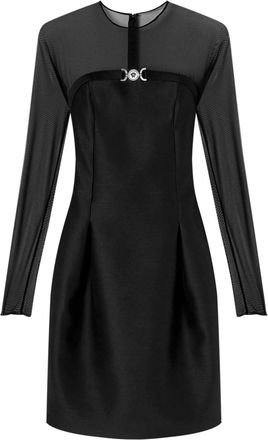 Versace logo-plaque silk dress - women - Nylon/Silk/Wool/Silk/Viscose/Elastane/Acetate - 42 - Black