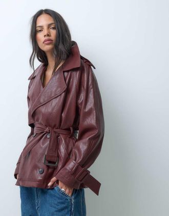 Asos trench corto effetto pelle rosso ciliegia