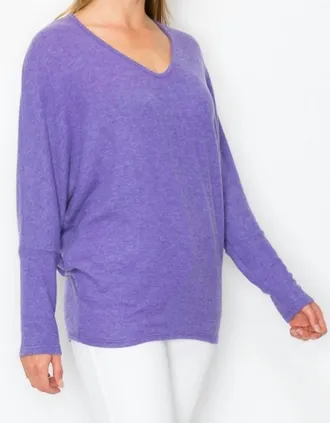 Melissa Masse Knit V-Neck Top In Heather Purple