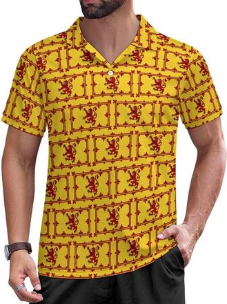 Generic Scotland Scottish Rampant Lion Mens Polo Shirts Short Sleeve Slim Fit Collared Golf Shirt Casual Tops T Shirts