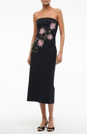 Staud Brooke Floral Beaded Strapless Cocktail Dress in Dahlia Daydream Black at Nordstrom Rack, Size X-Small