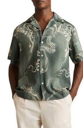 Reiss Marble Camp Shirt in Sage Green at Nordstrom Rack, Size Small