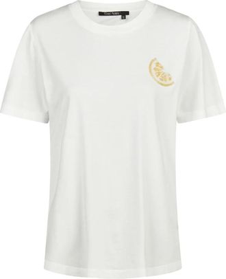 Marc Aurel T-shirt met parelmoer borduursel op de achterkant - Dames - T-shirts - Wit - S - Katoen - Tops