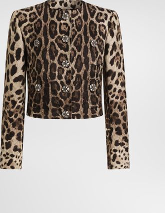 Dolce & Gabbana Leo-print Brocade Single-breasted Jacket With Jewel Buttons - Woman Coats And Jackets Animal Print 38