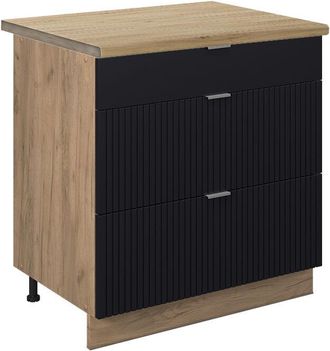 Vicco Mueble Bajo De Cocina Fame-line, Rayas Negras, 80 Cm Con 3 Cajones, Et Roble