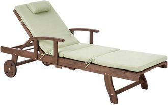 Beliani Sun Lounger with Cushion AMANTEA PREMIUM Acacia Wood Green