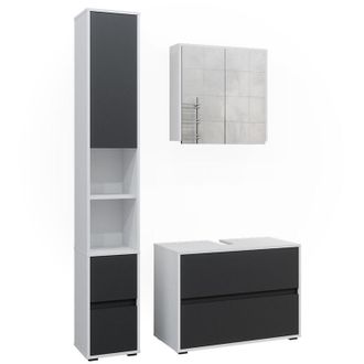 Vicco Conjunto De Muebles De Ba&ntilde;o Maltin, Blanco/antracita, 3 Partes, Con Unidad Alta