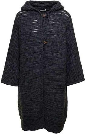 Brunello Cucinelli Black Hooded Knit Cardigan, Size X-Small