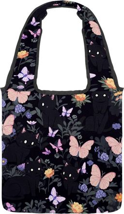 Generic Cute Cartoon Kitten Reversible Canvas Shoulder Tote - Double-Sided Print, 12oz Cotton, 27cm Drop, Fold-Flat Bag for Travel, Shopping, Street Outings