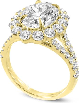 LuvMyJewelry Sabina 14K Yellow Gold Oval Lab Grown Diamond Halo Engagement Ring - 4.76 Ct