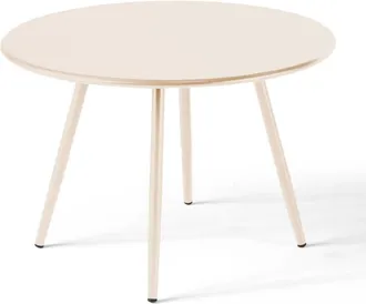 Oviala Mesa de jard&iacute;n redonda de metal marfil de 40 cm