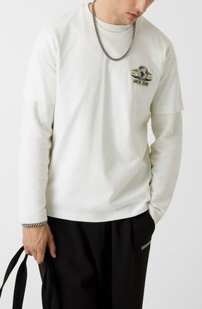 Guess Globe Graphic Long Sleeve T-Shirt in Open White at Nordstrom, Size Xx-Large