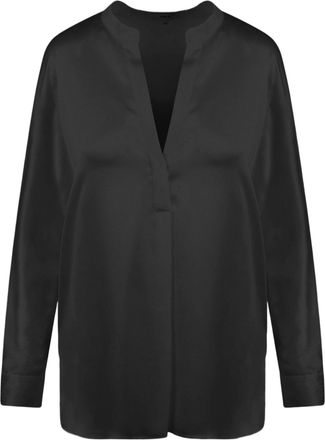 Vince Silk V-Neck Shirt with Mandarin Collar and Adjustable Cuffs