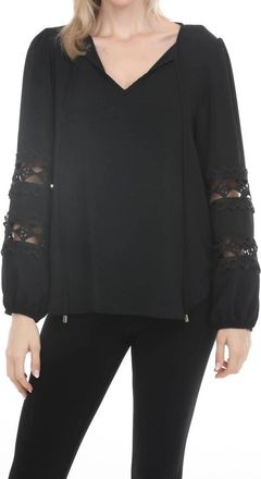Joseph Ribkoff Guipure Lace Inset Puff Sleeves Tunic Top In Black