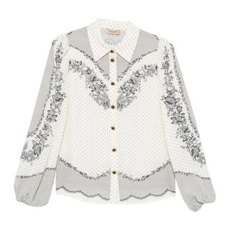 Twinset Blusa de Encaje y Flores - Blouses & Shirts - Mujer - Blanco - XL