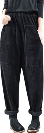 Generic Corduroy Trousers Women Elasticated Waist with Big Pocket Casual Full Length Pants Trousers Relax Fit Ladies Cord Plain Stretchy Lightweight Harem Pan