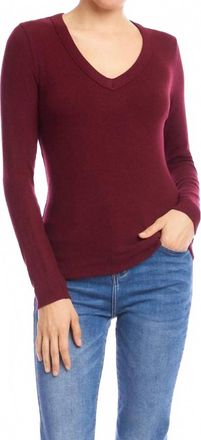 Karen Kane Long Sleeve Ribbed V-Neck Top In Wine