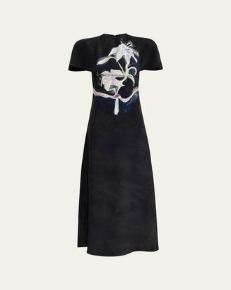 Altuzarra Daisy Printed Silk Short-Sleeve Midi Dress