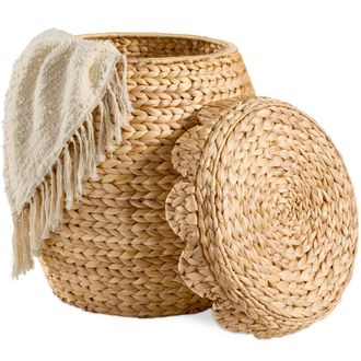 Best Choice Products Scalloped Water Hyacinth Storage Tote Basket with Lid
