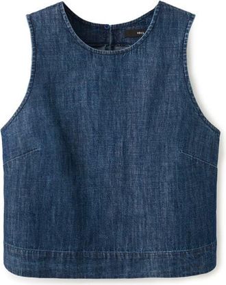 Mango Sleeveless Chambray Crop Top in Open Blue at Nordstrom, Size Small