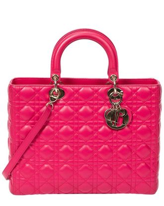 Dior Fuchsia Cannage Lambskin Leather Large Lady Dior Zip, Never Carried (Authentic Pre-Loved)
