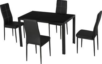 HOMCOM Set 5 Pezzi Con 1 Tavolo E 4 Sedie Per Cucina O Sala Da Pranzo Nero - Homcom