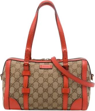 Gucci Pre-owned Canvas Satchel - Dames - Pre-owned - Oranje - Maat: ONE Size Leer
