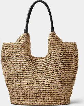 Simons Womens Braided tubular handle straw tote bag