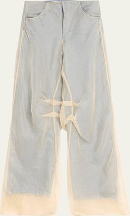 CHRISTOPHER ESBER Wide-Leg Denim Jeans with Silk Parchment Overlay