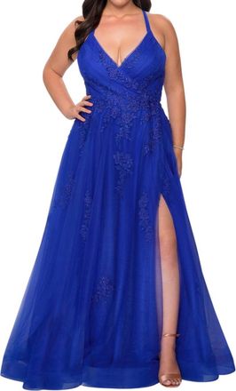 La Femme Gorgeous A-Line Prom Dress - Plus In Royal Blue