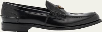 Prada Mens Brushed Leather Split-Toe Loafers