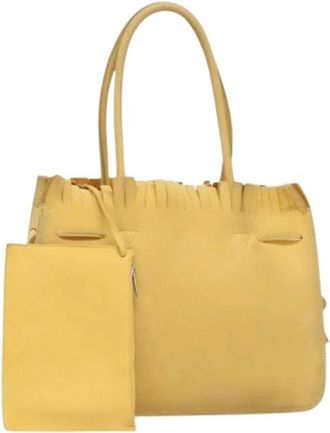 Ferragamo Pre-owned Handbags, female, Yellow, Size: ONE SIZE Pre-owned Suede Tote