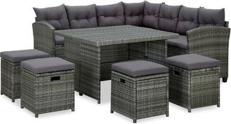 vidaXL Set de muebles de jardín 6 pzas y cojines ratán sintético gris Vidaxl