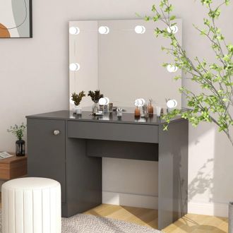 vidaXL Vidaxl - Tocador De Maquillaje Con Luces Led Mdf Gris 110x55x145 Cm