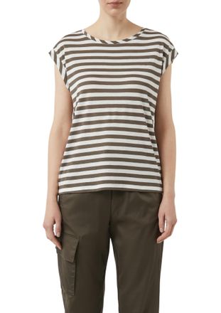 Comma T-Shirt COMMA, Damen, Gr. 36, weiss (wei&szlig;, jungle), Single Jersey, Obermaterial: 85% Viskose, 15% Leinen, gestreift, regular fit taillenbedeckt, Rundh