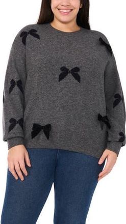 CeCe by Cynthia Steffe 3D Bow Creneck Sweater in Med Htr Grey at Nordstrom Rack, Size 1X