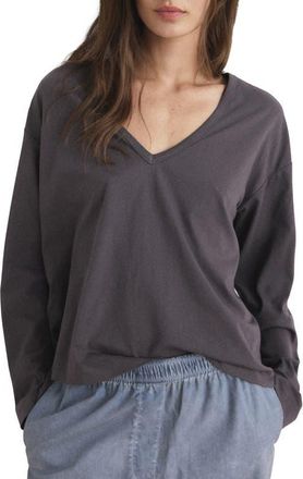 Mango Long Sleeve Cotton V-Neck Pajama Top in Charcoal at Nordstrom, Size Medium