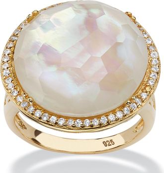 Palm Beach Jewelry 27 TCW Genuine Mother-Of-Pearl and CZ Gold-Plated Sterling Silver Halo Ring