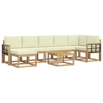 vidaXL Conjunto De Sof&aacute;s De Exterior 8 Pcs Blanco Y Crema Poli&eacute;ster Vidaxl