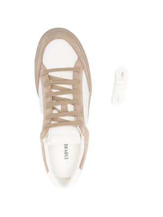 Emporio Armani Suede and Leather Lace-Up Sneaker - Cream